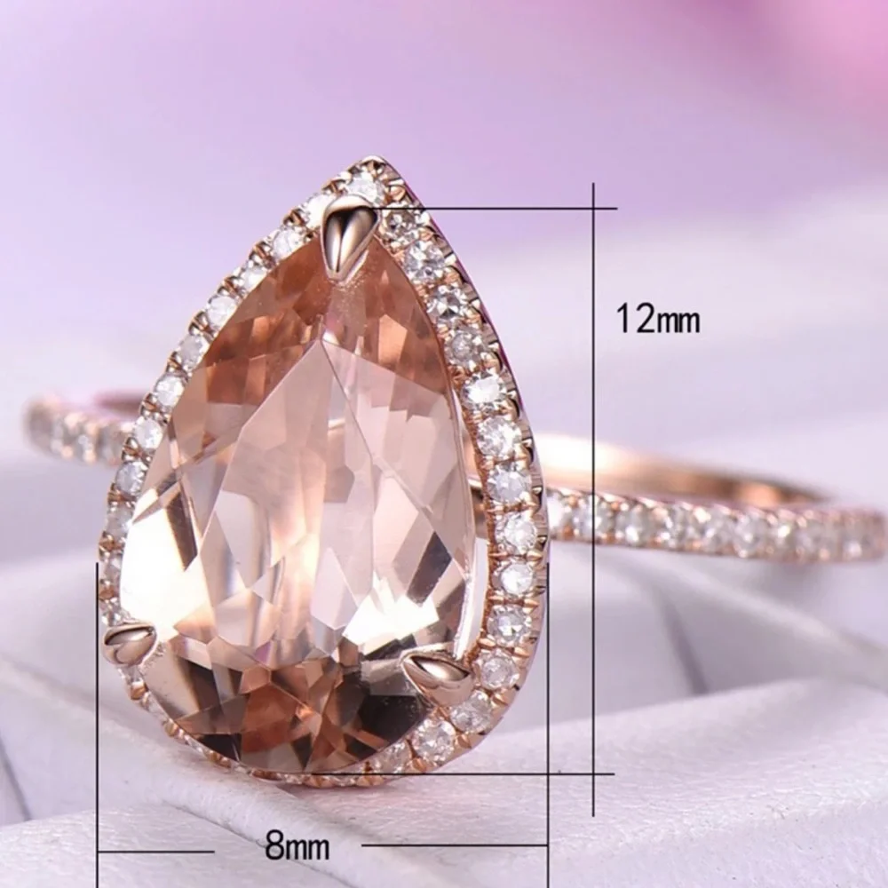 New 925 Rose Gold Water Drop Zircon Ring - Picture 7 of 7